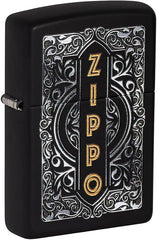 ZIPPO - 2023 VERTICAL DESIGN WITH SILVER FILIGREE, BLACK MATTE - SINGLE
