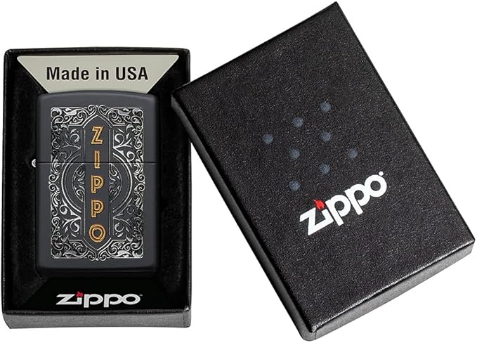 ZIPPO - 2023 VERTICAL DESIGN WITH SILVER FILIGREE, BLACK MATTE - SINGLE