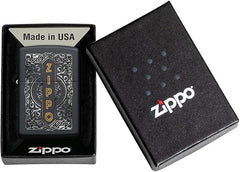 ZIPPO - 2023 VERTICAL DESIGN WITH SILVER FILIGREE, BLACK MATTE - SINGLE