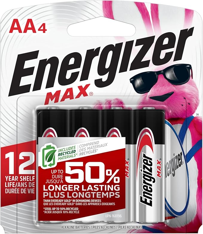 ENERGIZER AA BATTERIES, MAX DOUBLE AA BATTERY ALKALINE, 4 COUNT 12 PACK