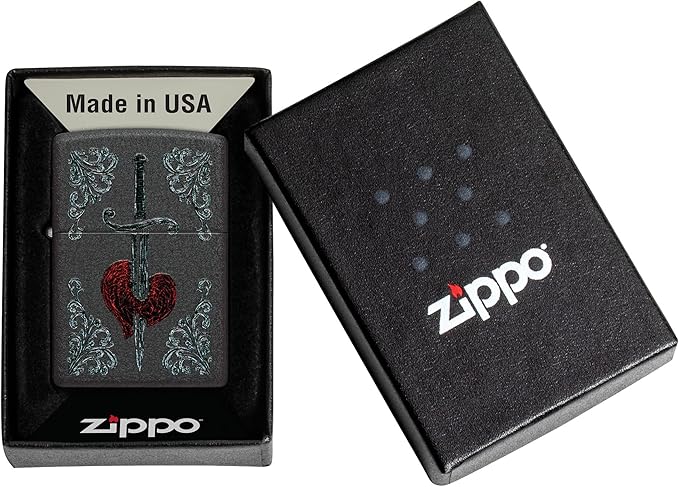 ZIPPO - HEART DAGGER TATTOO DESIGN BLACK CRACKLE - SINGLE