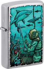 ZIPPO - SHARK NAUTICAL DESIGN BRUSHED CHROME - SINGLE