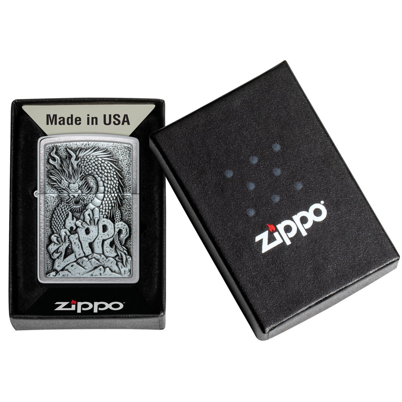 ZIPPO - 2024 ZIPPO DRAGON DESIGN EMBLEM, BRUSHED CHROME - SINGLE