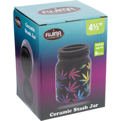 FUJIMA - LARGE CERAMIC STORAGE JAR - CANNABIS LEAFS - SINGLE