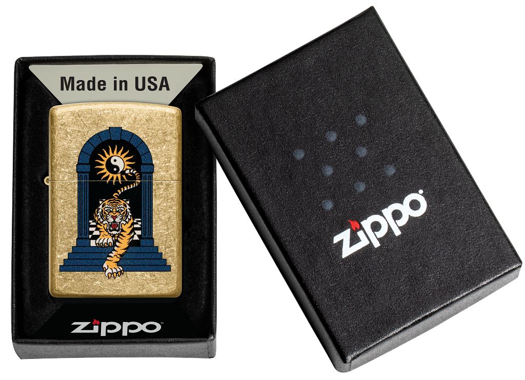 ZIPPO - TIGER TATTOO DESIGN TUMBLED BRASS - SINGLE