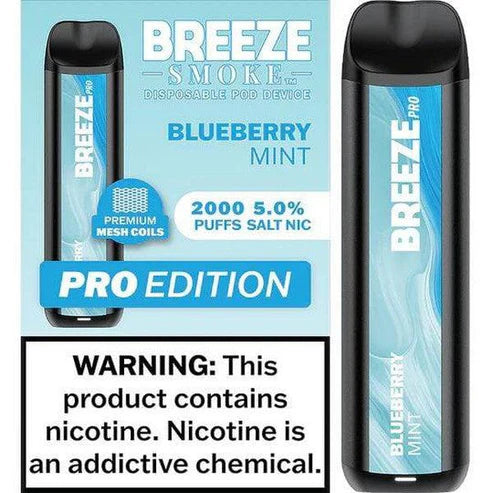 BREEZE SMOKE PRO 5% DISPOSABLE VAPE 6ML 2000 PUFFS ( BLUEBERRY MINT - FLAVOR)