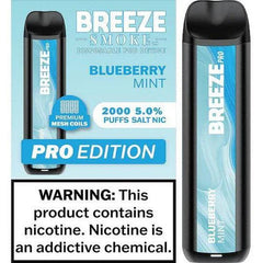 BREEZE SMOKE PRO 5% DISPOSABLE VAPE 6ML 2000 PUFFS ( BLUEBERRY MINT - FLAVOR)