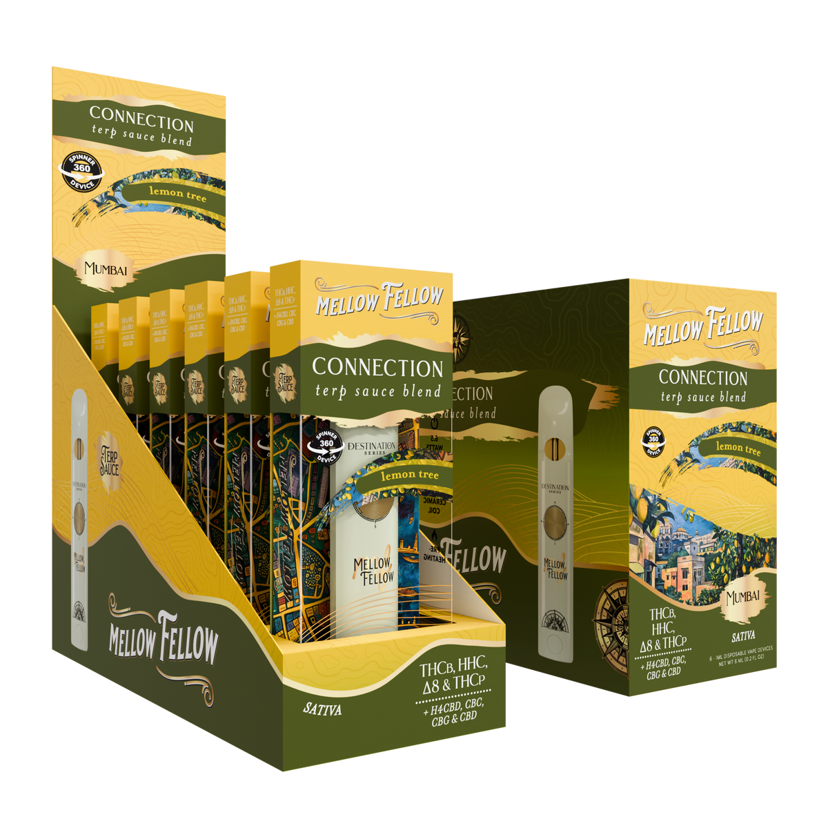 MELLOW FELLOW DISPOSABLE VAPE SPINNERS 1ML CONNECTION BLEND LEMON TREE (SATIVA)