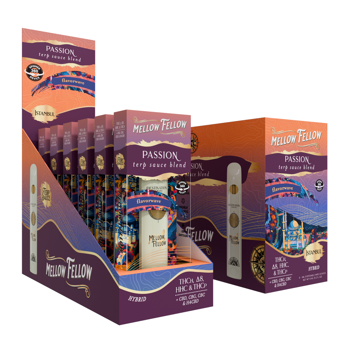 MELLOW FELLOW DISPOSABLE VAPE SPINNERS 1ML PASSION BLEND FLAVORWAVE (HYBRID)