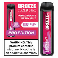 6 ML - 5% NICOTINE - 2000 PUFF BREEZE PRO POMEGRANATE BERRY MINT 2K